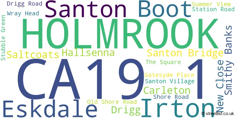 A word cloud for the CA19 1 postcode